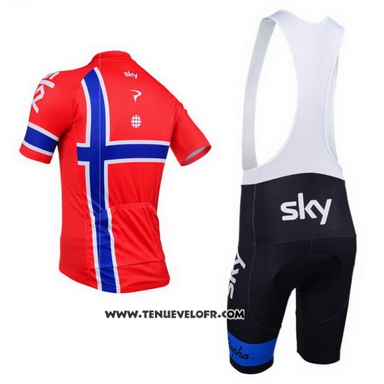 2013 Maillot Ciclismo Sky Champion Norvege Bleu et Rouge Manches Courtes et Cuissard